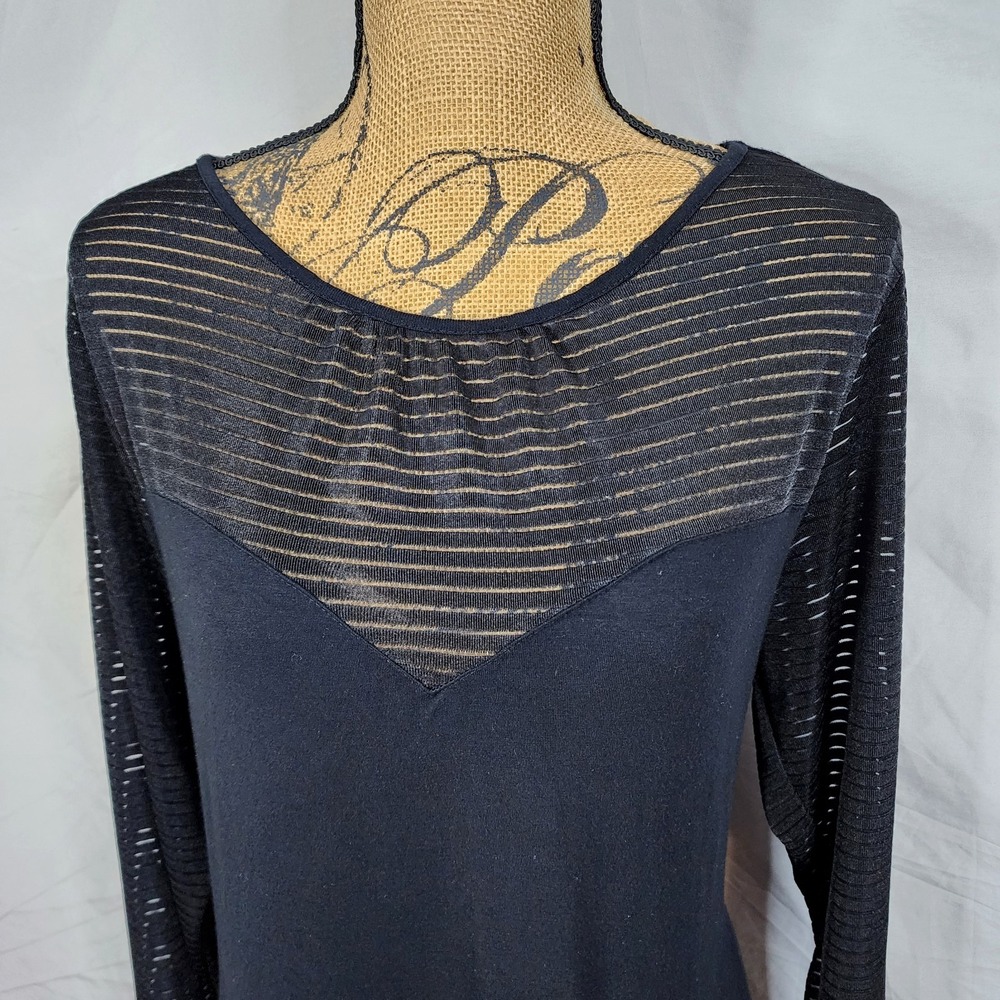 ASOS CURVE Size 18 Black Viscose Knit Sheer Ribbed Long Sleeve Sweetheart‎ Dress - Picture 6 of 12